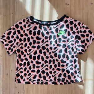 Nike Kids Hot Pink and Black Cheetah Neon lime Leopard Print Tee Loose Fit Crop